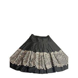 Talbots Black & White Polka Dot A-Line Skirt 6 Lace Border Print pleated